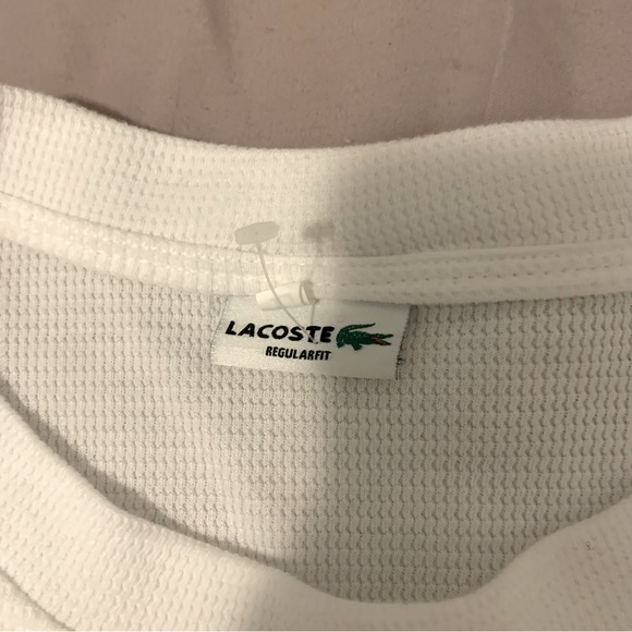Lacoste Basic White Waffle Knit Long Sleeve Tshirts Sweater - Picture 3 of 3